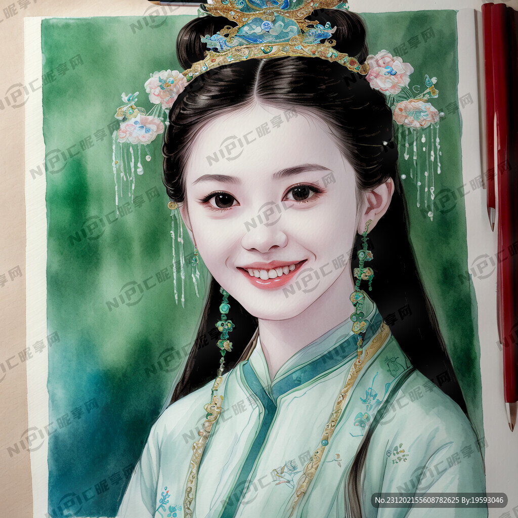 大眼睛甜美微笑戴皇冠扎2小辫子