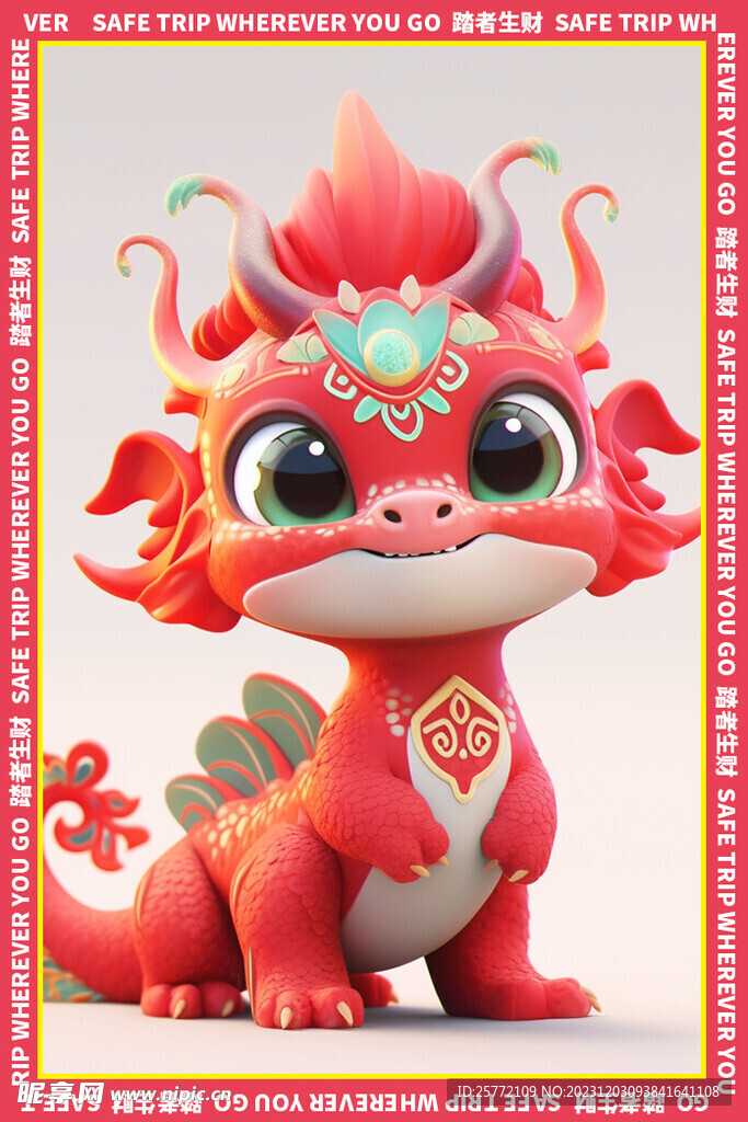 红色卡通龙地垫图案