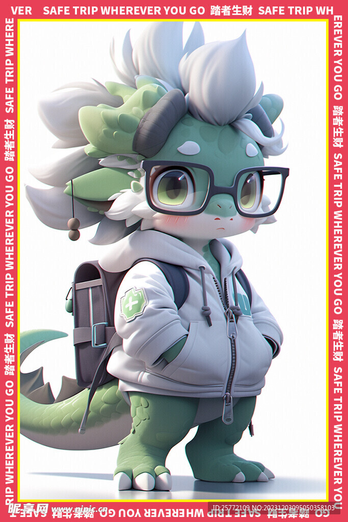 绿色3d卡通龙地垫图案