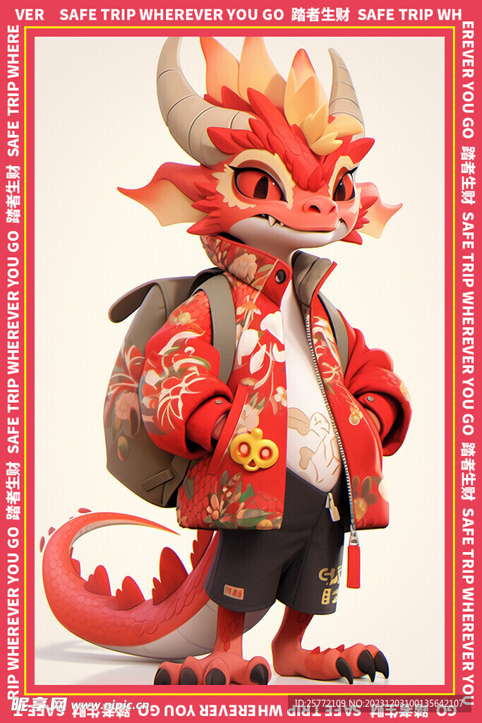 红色卡通龙地垫图案