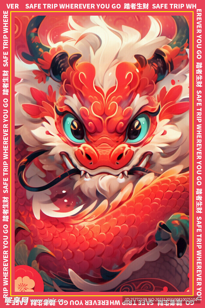 红色大气的龙地垫图案