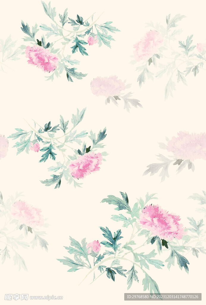 数码印花 国风花朵