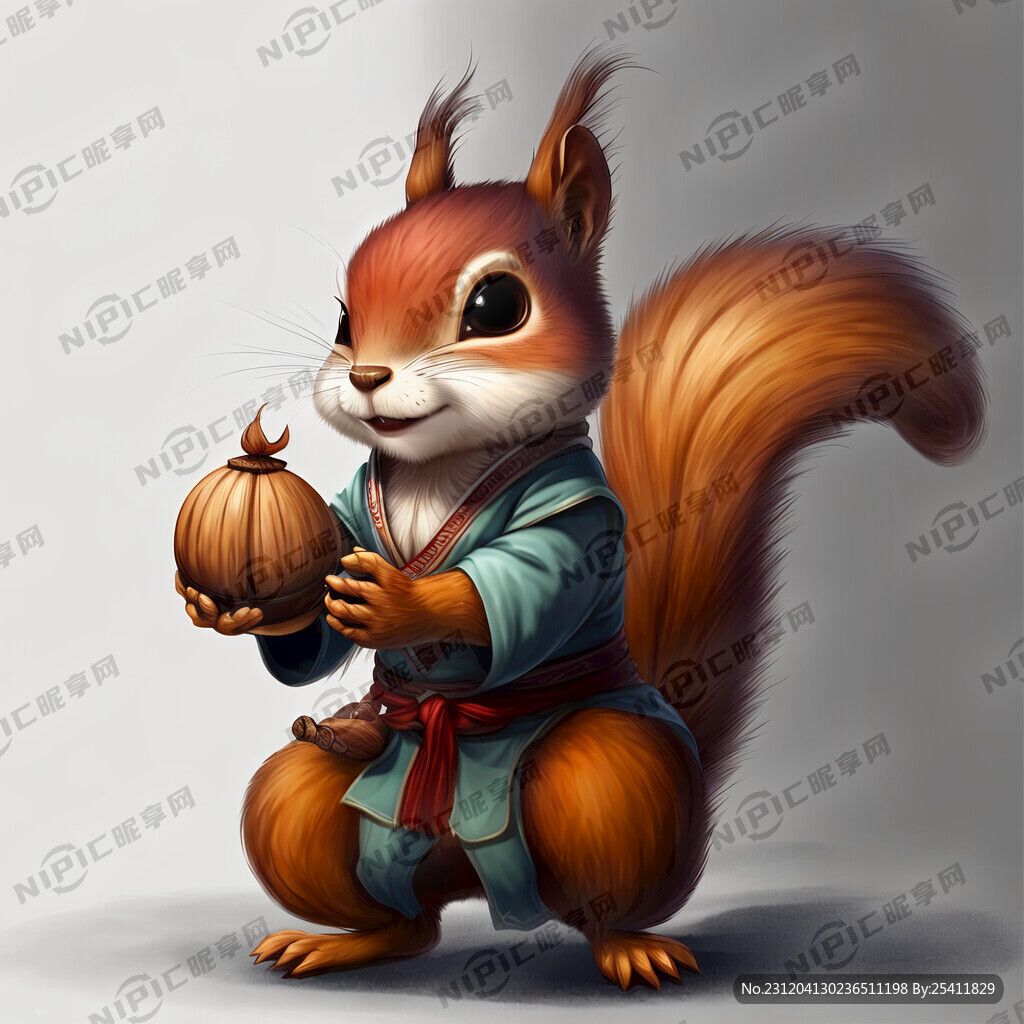拿着坚果的拟人松鼠 古装大侠