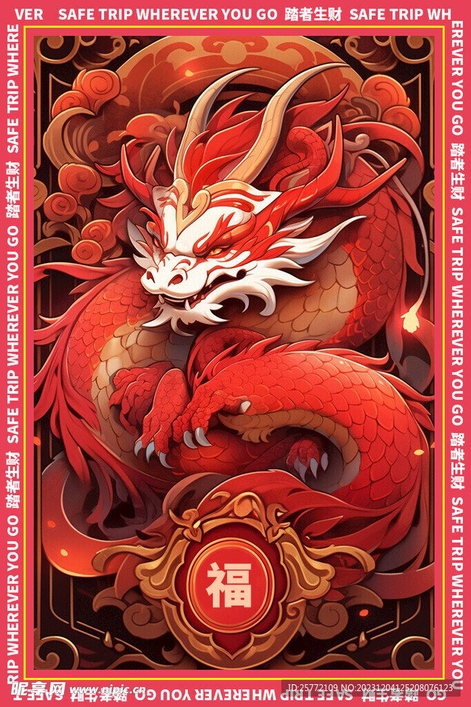 红色大气的龙地垫图案
