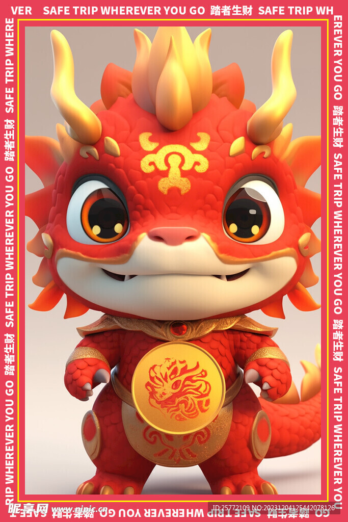 红色卡通龙地垫图案