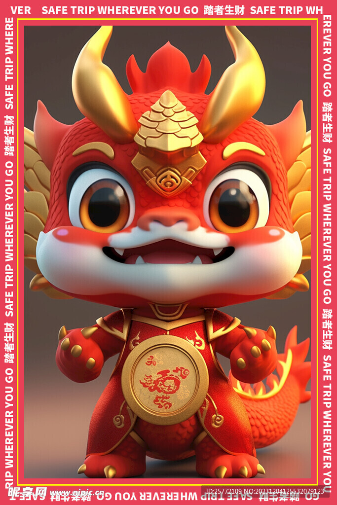 红色可爱卡通龙地垫图案