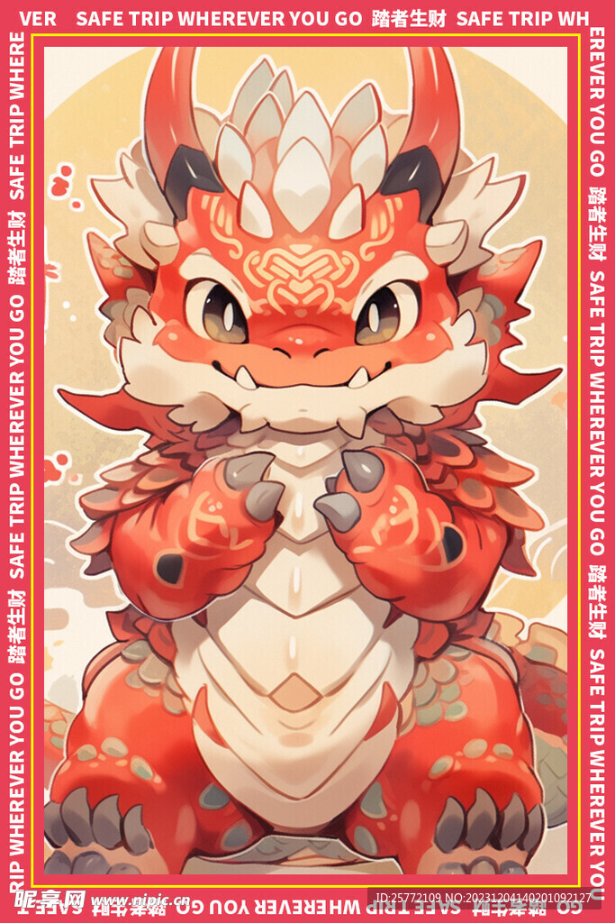 红色卡通龙地垫图案