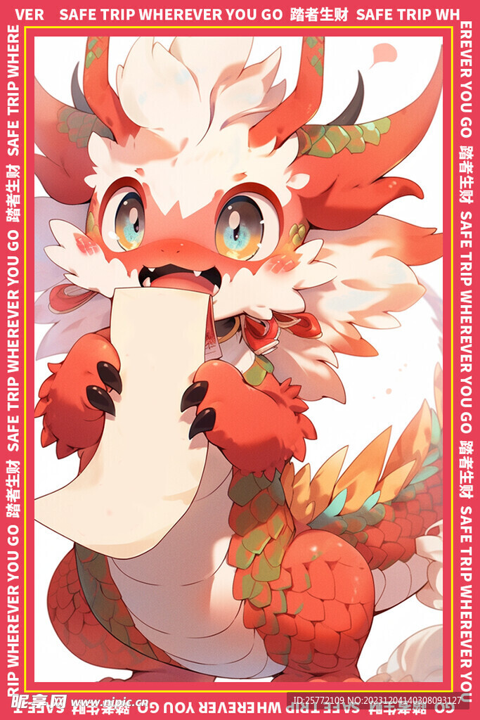 红色卡通龙地垫图案