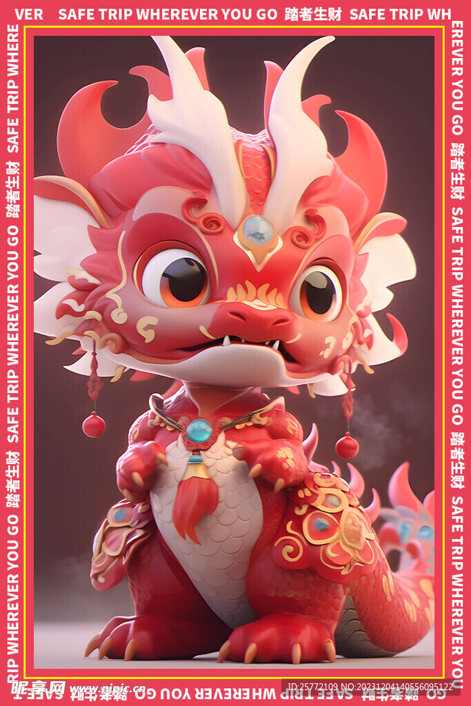 红色卡通龙地垫图案