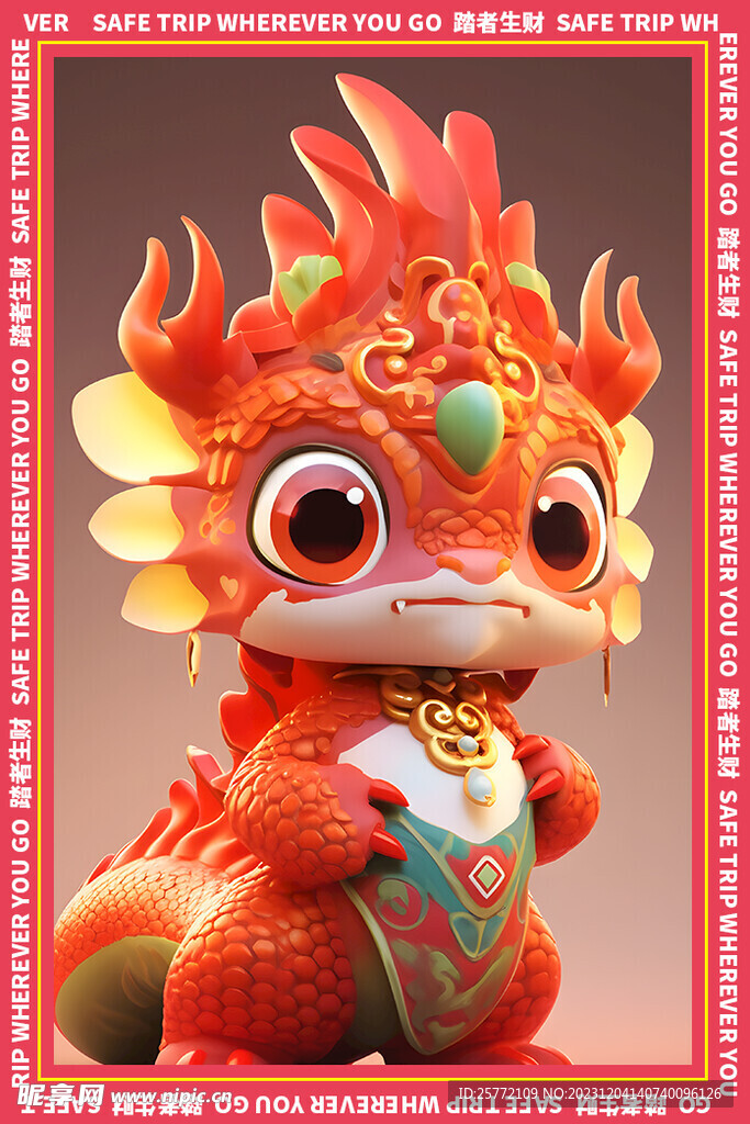 简约红色卡通龙地垫图案