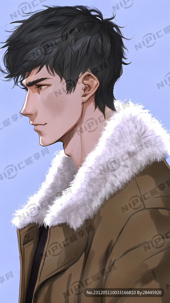 毛绒大衣的男性手绘