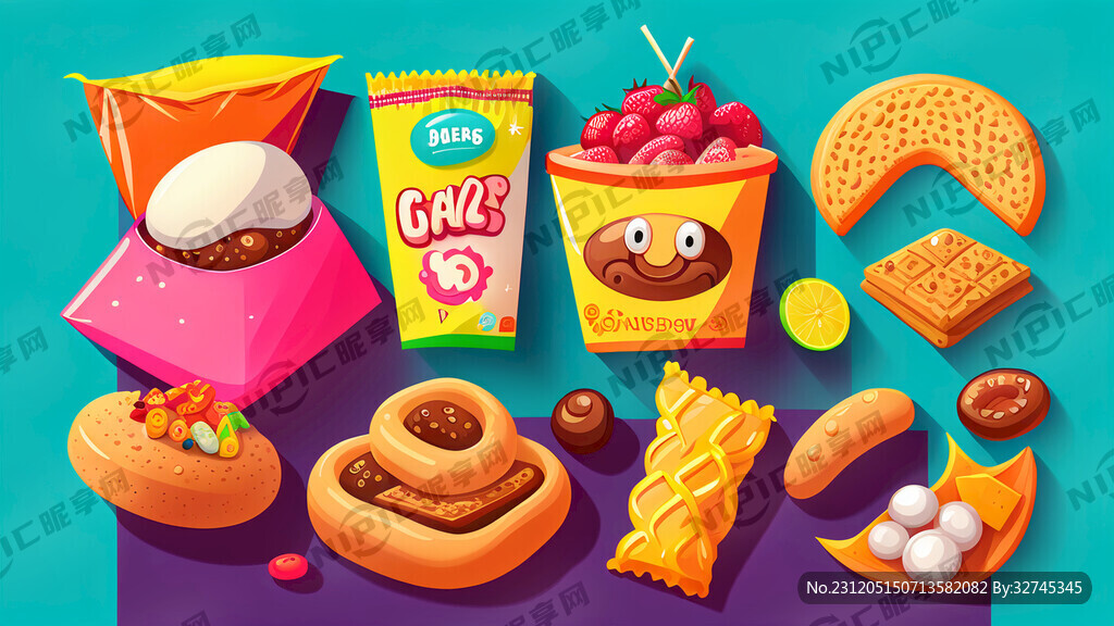 卡通零食 各种美食 摆满