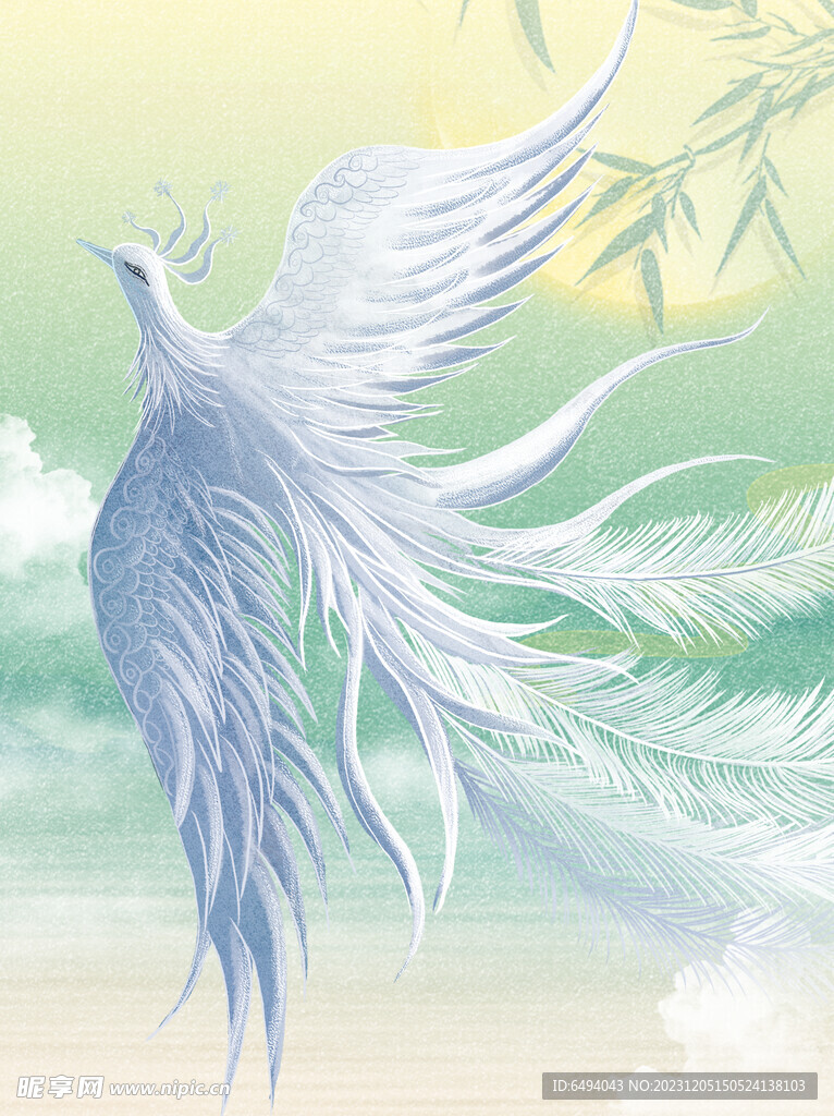 白色凤凰冰清玉洁神鸟图