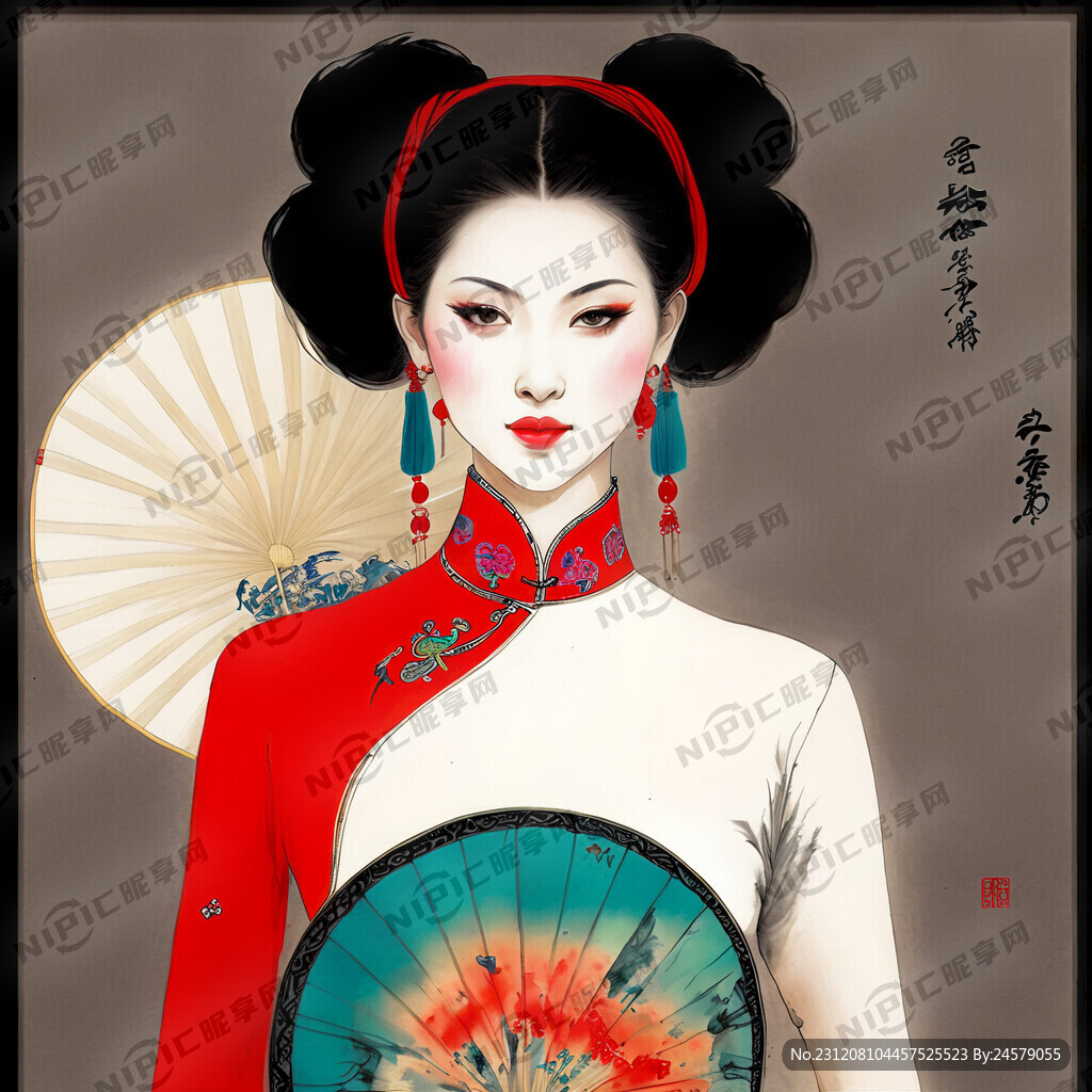 一位中国风美女 盘发