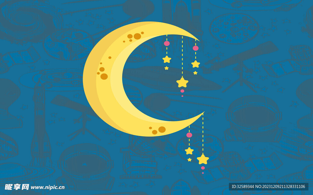 卡通月亮背景墙  