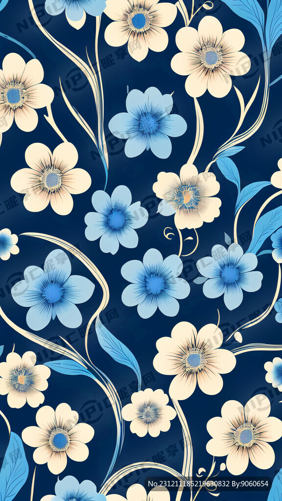 矢量 花底纹 蓝色