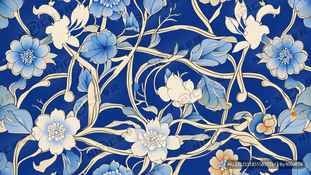 矢量 花纹 蓝色 中国风