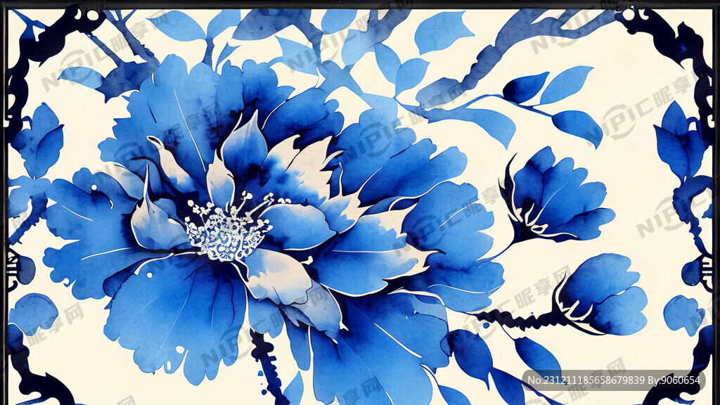 矢量 花纹 蓝色 中国风