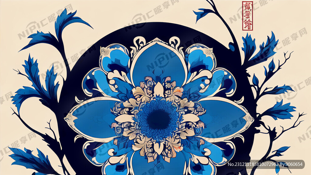 矢量 花纹 蓝色 中国风