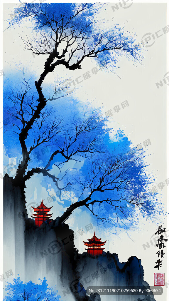 矢量 花纹 蓝色 中国风