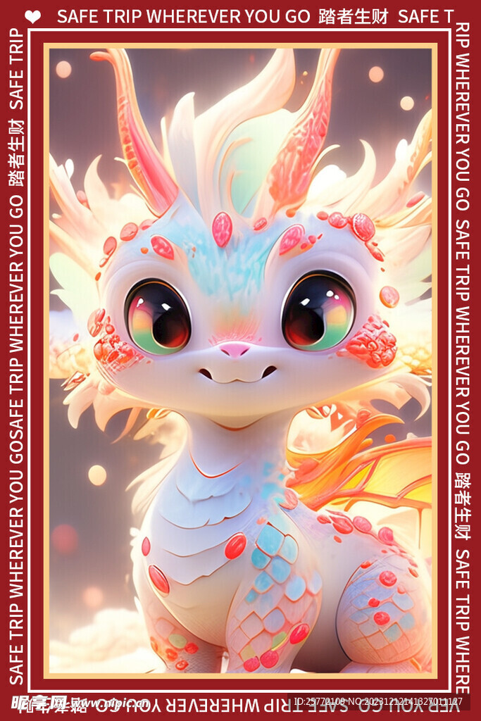 白色卡通龙地垫图案