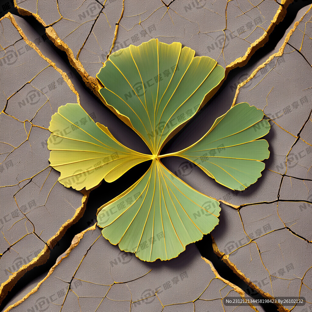 底图裂纹 上面花型循环银杏叶