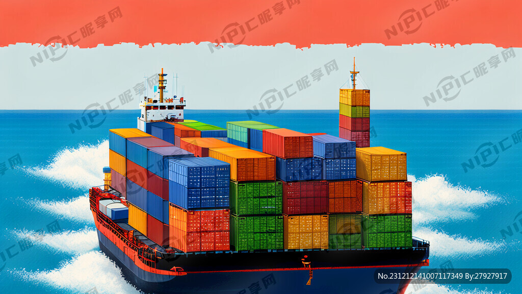 一辆大型的货船行驶在大海上