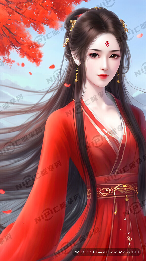 美女 漫画长发女生 古风 正面