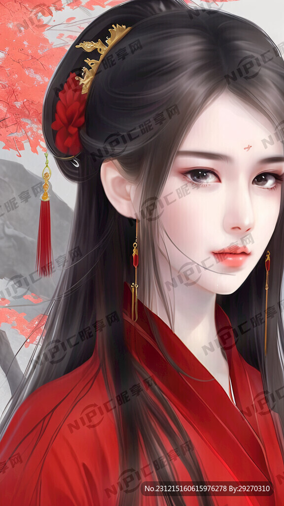 美女 漫画长发女生 古风 正面