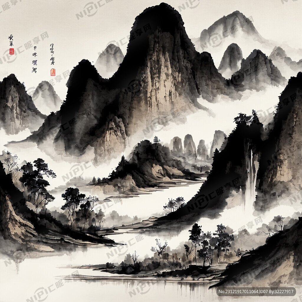 山谷 中国风 中国画 山水