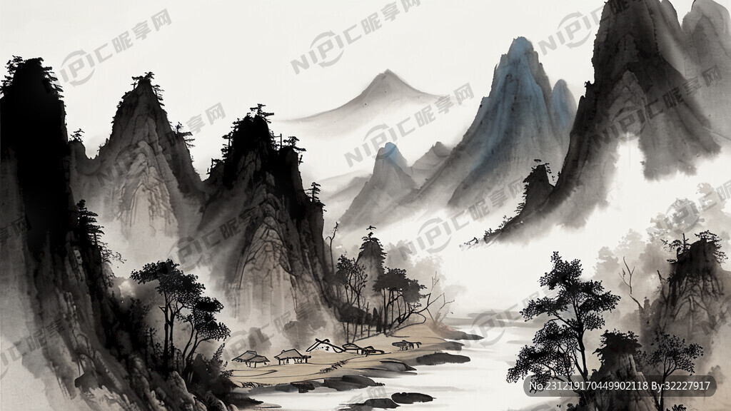 山谷 中国风 中国画 山水