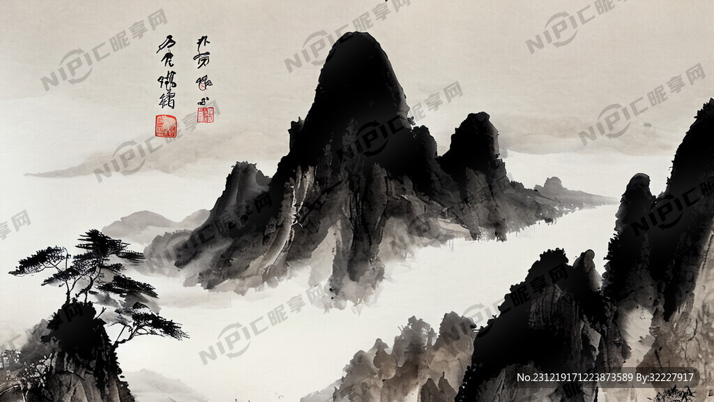 山谷 中国风 中国画 山水