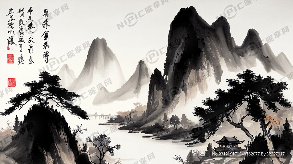 山谷 中国风 中国画 山水