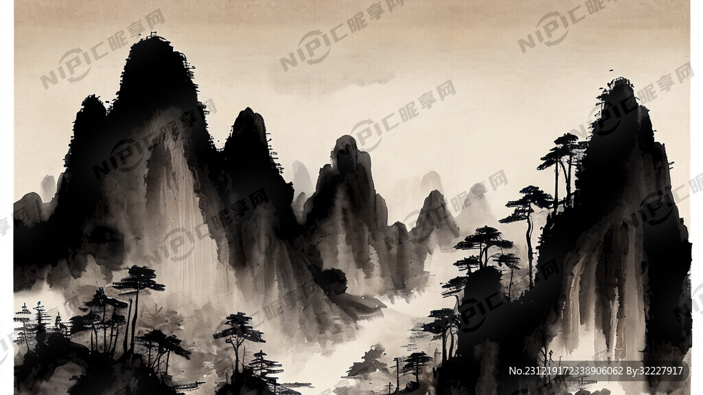 山谷 中国风 中国画 山水