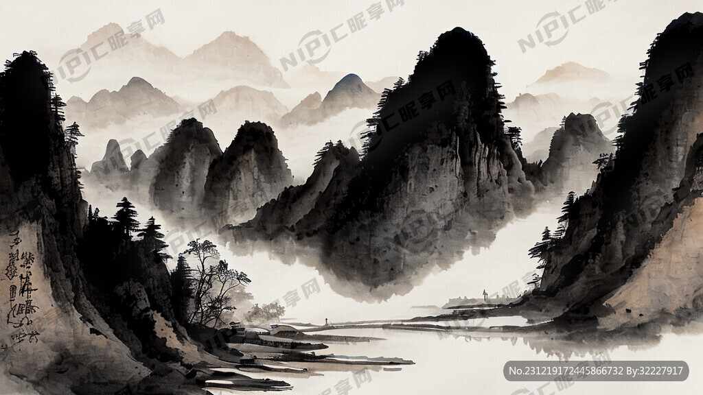 山谷 中国风 中国画 山水