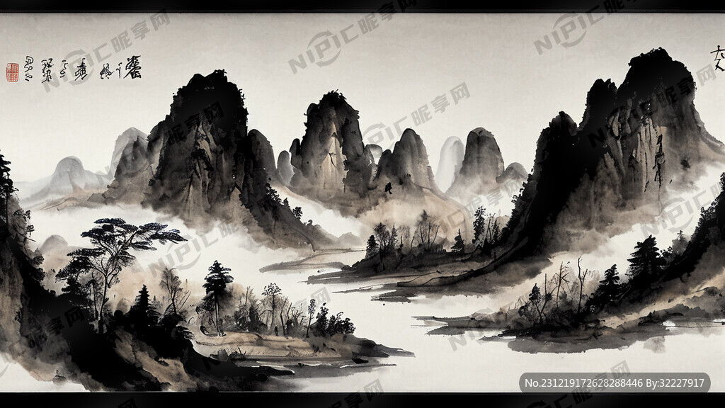 山谷 中国风 中国画 山水