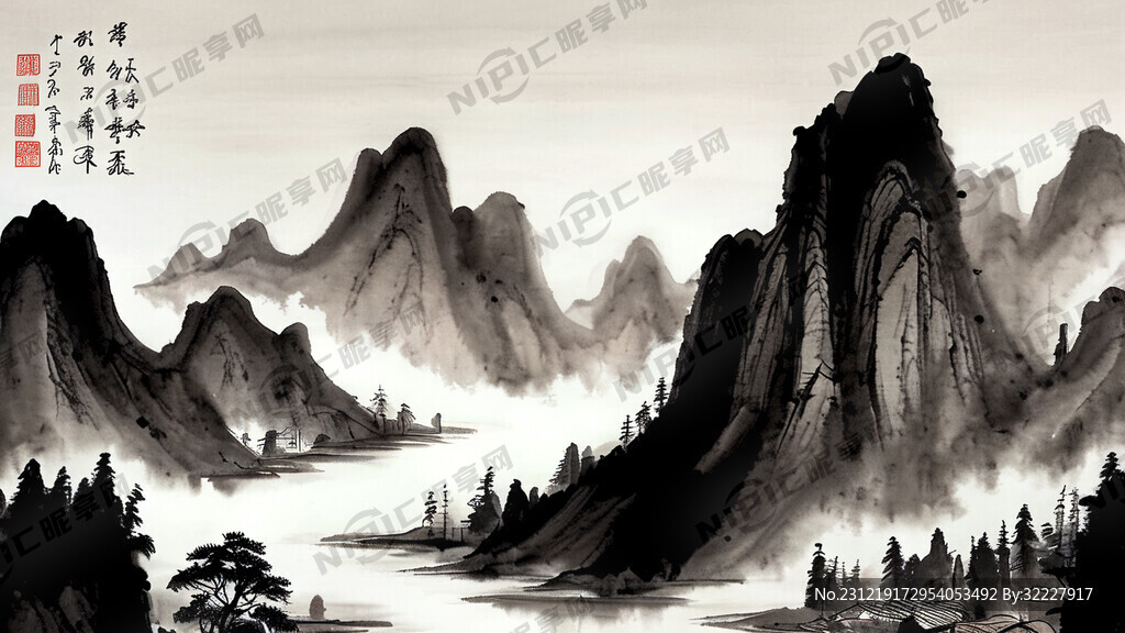 山谷 中国风 中国画 山水