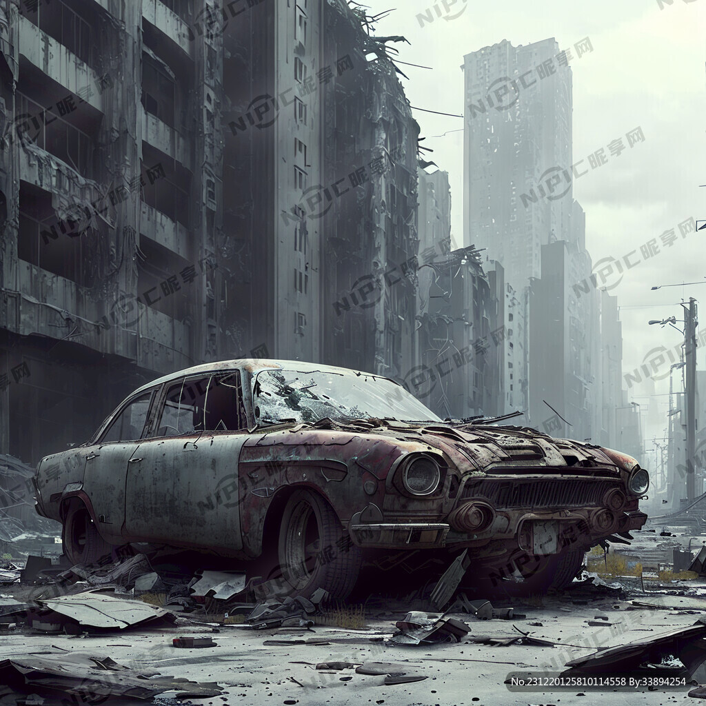 城市废墟 破旧汽车 赛博朋克