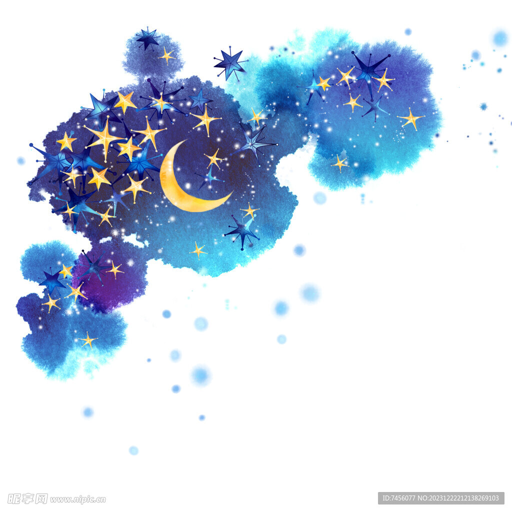 水彩夜景月亮挂画装饰画