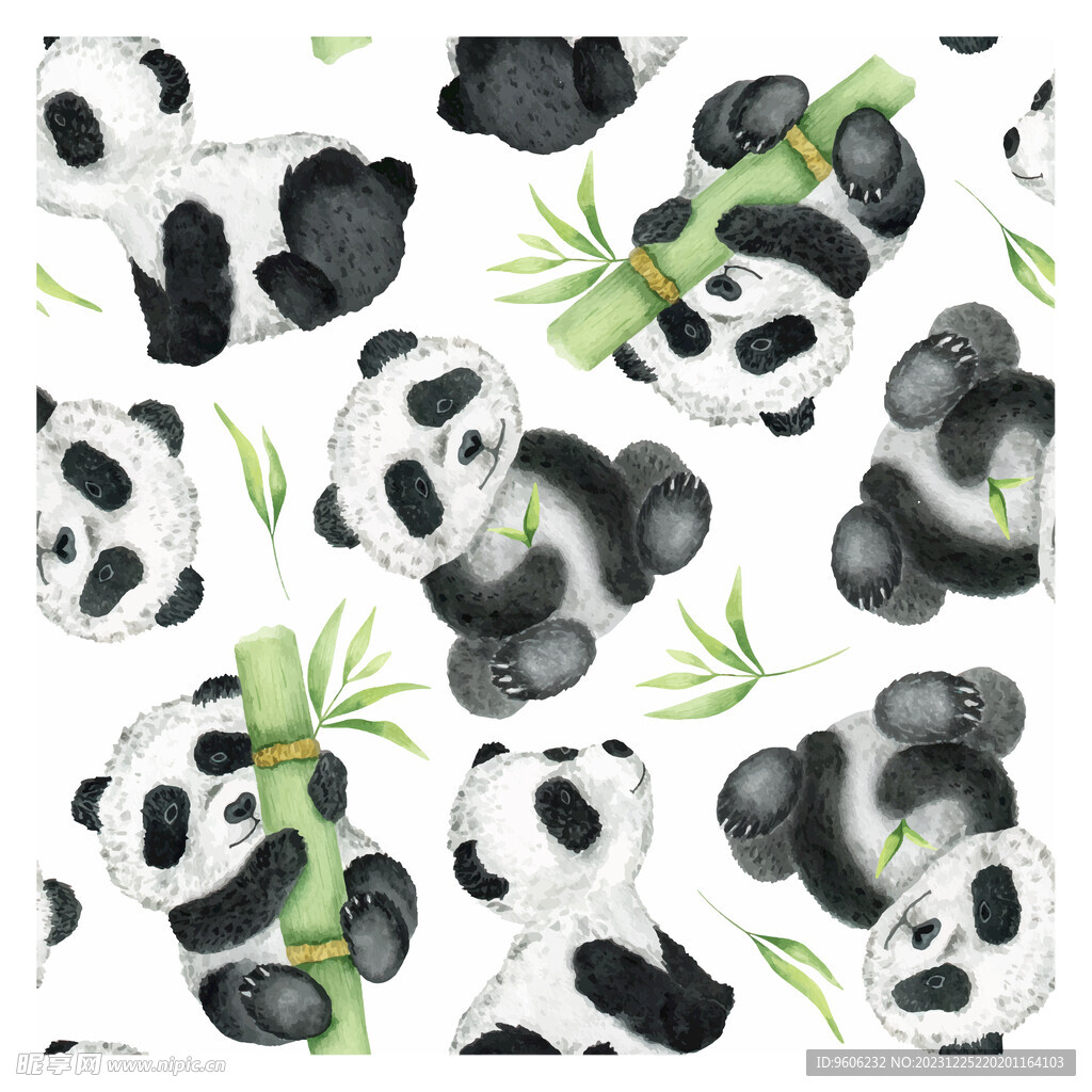 卡通水彩手绘大熊猫竹子国宝背景