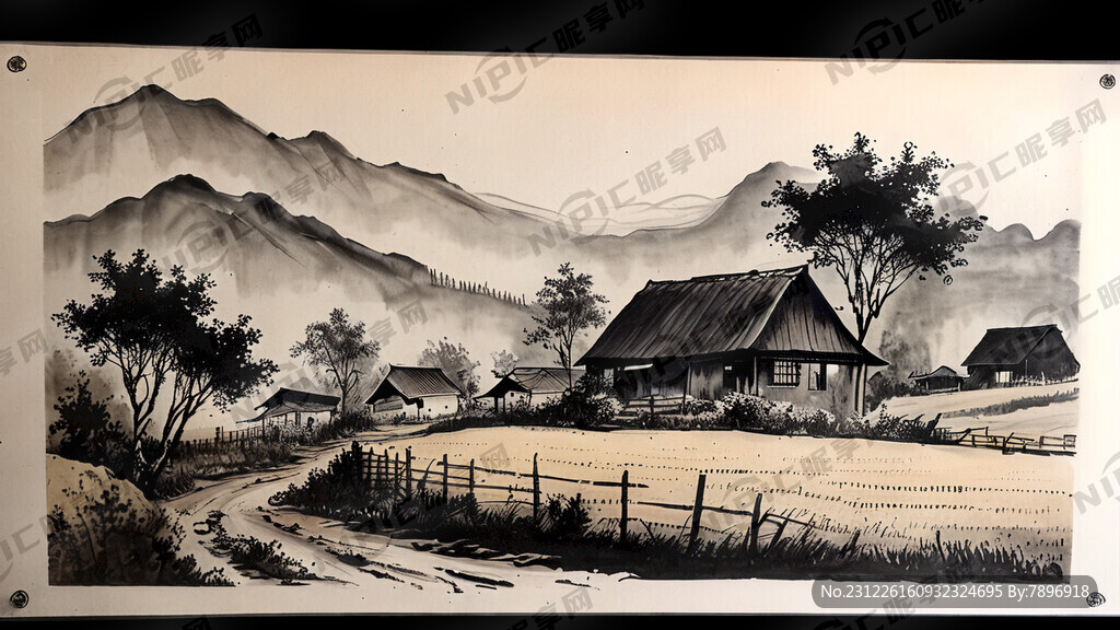 上世纪六十年代的乡村水墨画