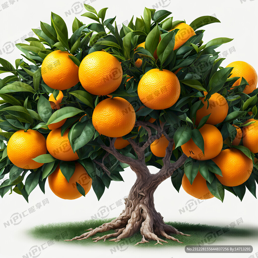 结了黄色橘子的大树 绿色叶子