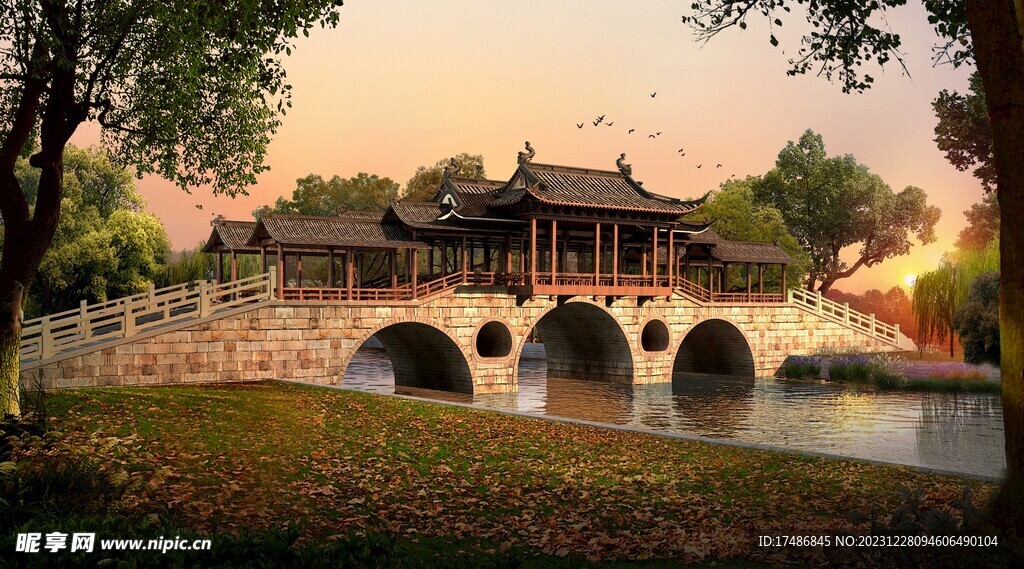 园林古建筑传统效果图