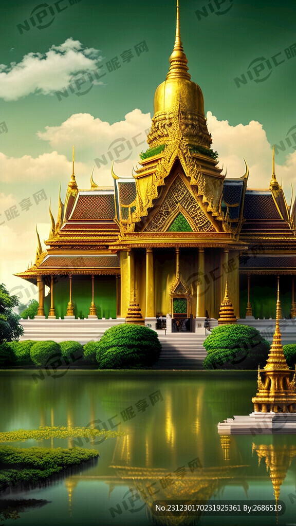 泰国风景 绿色 有大皇宫 金像