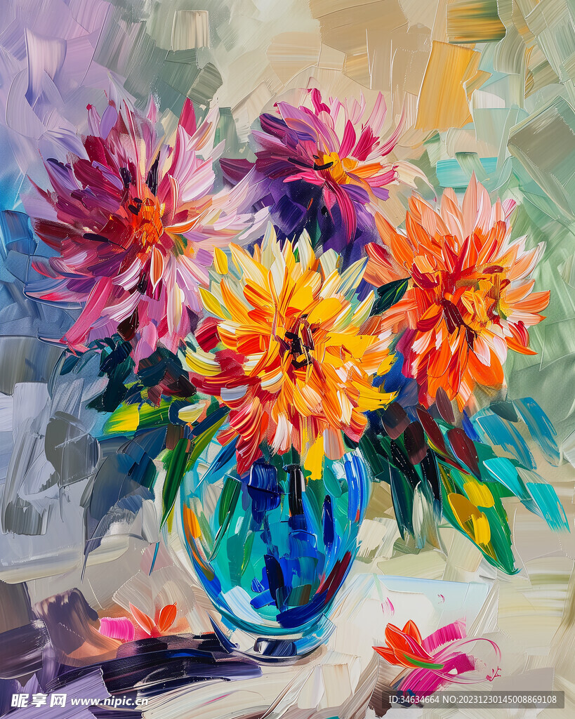 油画花卉装饰画大丽花高清大图