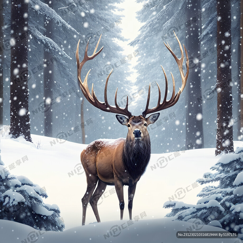 雄鹿 雪 看 鹿科 雪花 马鹿