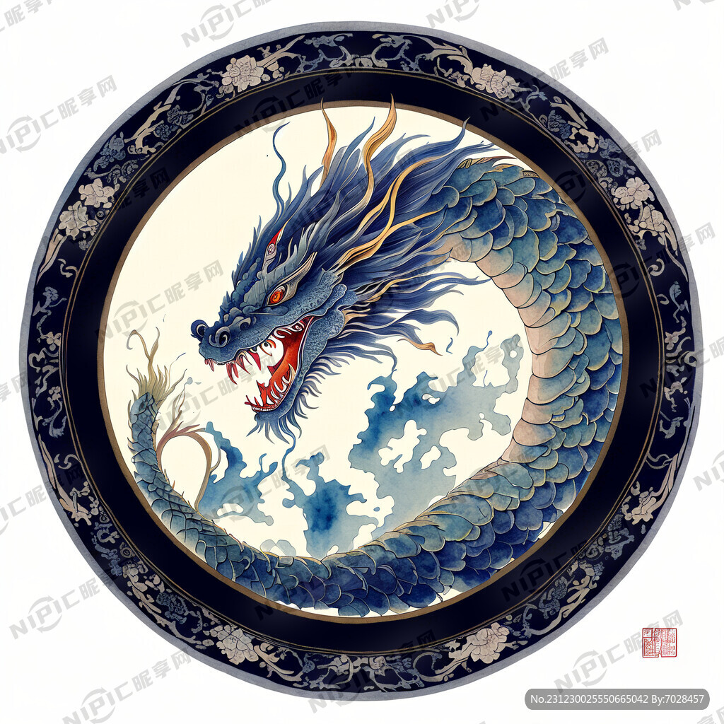 盘成圆形的中国龙 中国传统配色