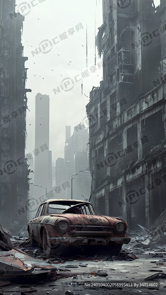 城市废墟 破旧汽车 赛博朋克