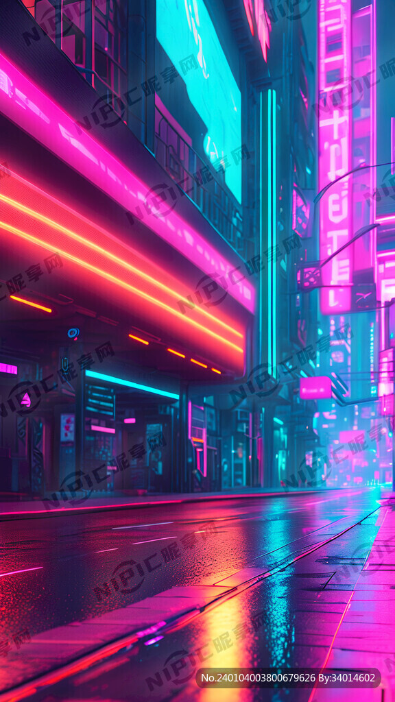 赛博朋克 城市街道 远景 明亮