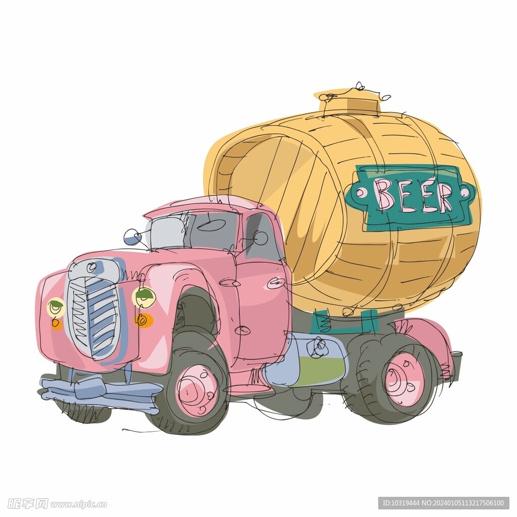 可爱的手绘卡通啤酒车